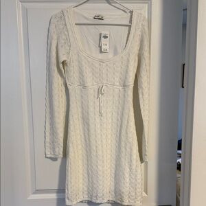 Hollister Cream Knit Long Sleeve Dress